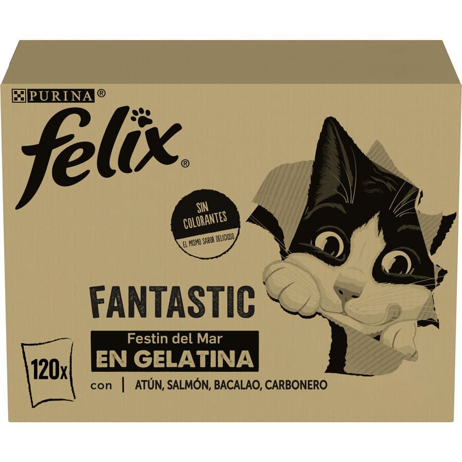 120 sobres x 85 g Felix Fantastic Selecci&oacute;n de Sabores Pescado en Gelatina sobre para gatos - Multipack, , large Imagen numero 1